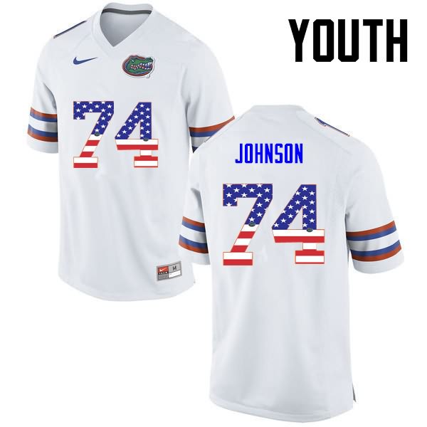 Youth NCAA Florida Gators Fred Johnson #74 Stitched Authentic USA Flag Fashion Nike White College Football Jersey BQC7065UH